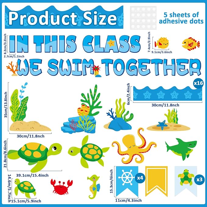 Sea Turtle Bulletin Board Set Ocean Themed Classroom Bulletin Board Decorations Under The Sea Turtle Cutouts Classroom Decorations for Back to School Office Home Chalkboard Decor Wall Door