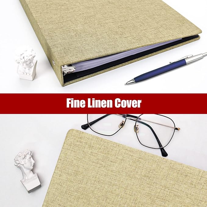 Vienrose 3 Ring Binder 1 Inch Round Rings with Linen Fabric Cover, Fits 8.5 x 11 Inch Paper, Durable Organizer for School, Office, Home, Recipes (2 Pack,DarkGreen)