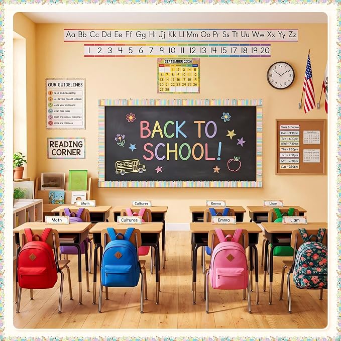 32.8 Ft Bookshelf Bulletin Board Borders Wildflower Scalloped Trim | Classroom Library Decoration by Teachers, Back to School Bulletin Trim, Colorful Book Design in Reading Corner Party