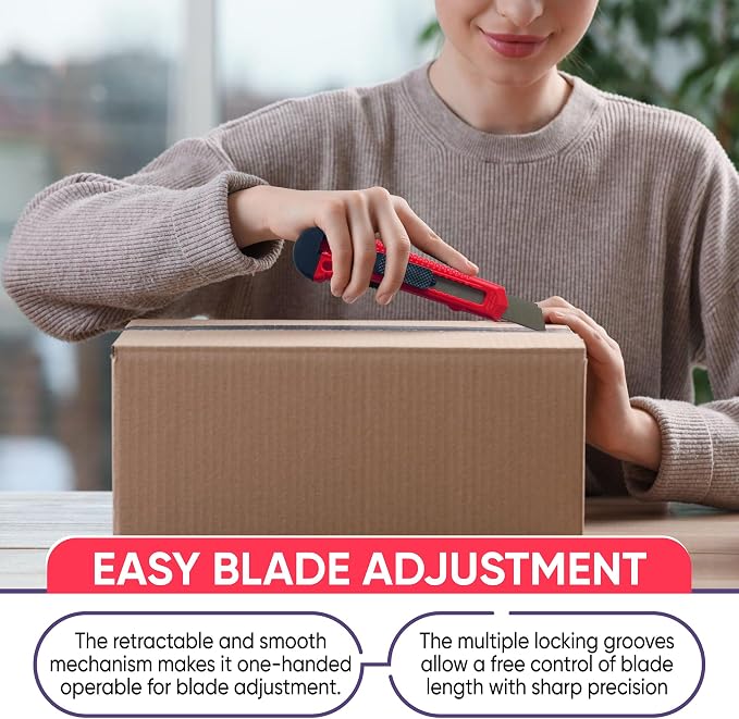 Bulk Utility Knives, Retractable Box Cutter for Cartons, Cardboard and Boxes, 18mm Wider Razor Sharp Blade, Smooth Mechanism, Perfect for Office and Home Use, 20 Pack, Mix Color