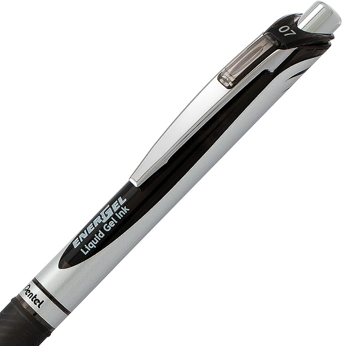 Pentel EnerGel RTX Retractable Liquid Gel Pen, (0.7mm), Medium Line, Metal Tip, Black Ink, Pack of 2 (BL77BP2A)