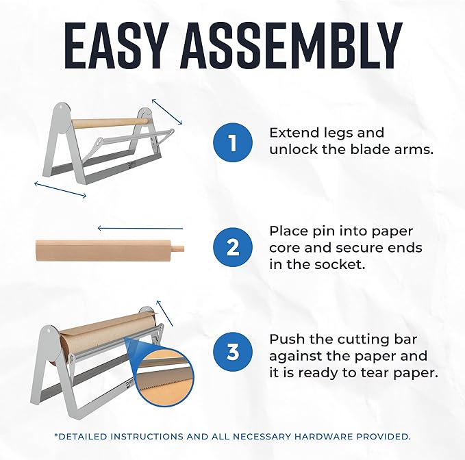 Bryco Goods - 24 Inches All Paper Roll Dispenser and Cutter Made of Heavy-Duty Steel Frame & Sharp Blade. Holds, Dispenses & Cuts. Wall Mountable & Non-Slip Tabletop. Up to 1000ft Rolls