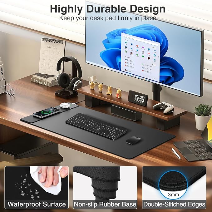 Magnetic Wireless Charging Mouse Pad, 31.5"x15.8", with 20W Adapter, Black | Large Gaming Desk Mat for Keyboard/Laptop, Non-Slip Base, Waterproof Ultra-Smooth Surface Mousepad for Gamer, Office & Home
