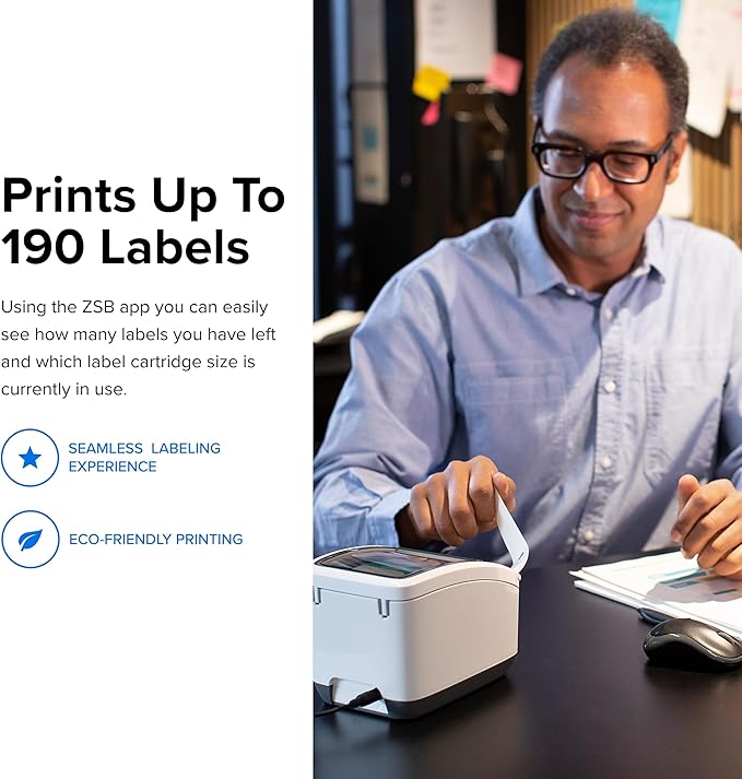 ZEBRA ZSB Series Labels - Potato Starch-Based Printer Label Paper - Recyclable Cartridge for Stickers - Versatile, Cloud-Based Adhesive - Shipping, 4" x 6"