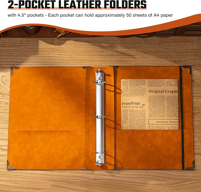 Ovesmusl PU Leather 3 Ring Binder 1.5 Inch Fits 8.5"x11" Letter Size Paper | 1.5 Inch Round Ring Binder Holds 350 Sheets, Notepad Paper Cover Loose Leaf Organizer, Black Sun