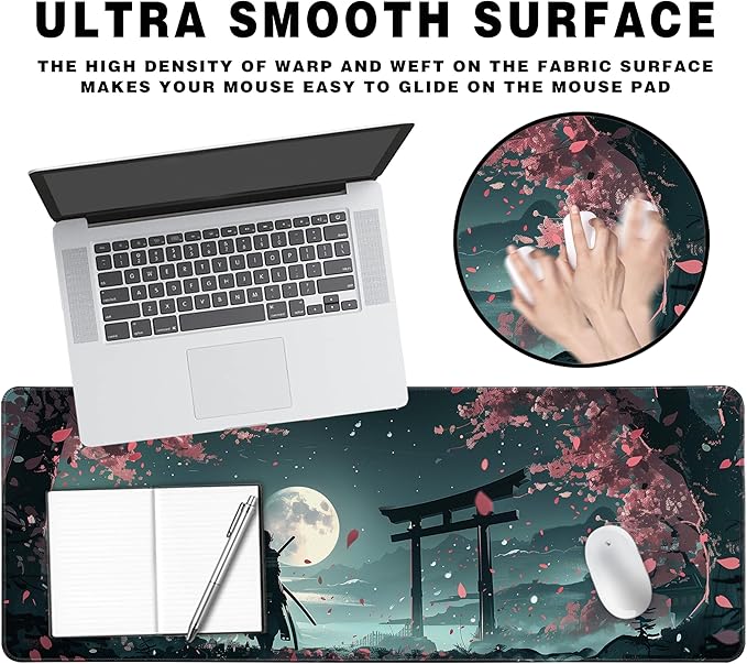 Long Gaming Mouse Pad Extended Anime Large Desk Pad with Non-Slip Base Full Keyboard Mat with Stitched Edges for Gaming and Office 31.5 x 11.8 inches (Samurai)
