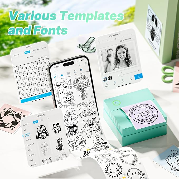 Mini Sticker Printer, PM290 Sticker Maker Machine with 3 Roll Paper | Good Quality, Portable, Smart AI APP, Mini Printer for Study, Gifts for Girls Boys, Back to School Supplies for Teachers