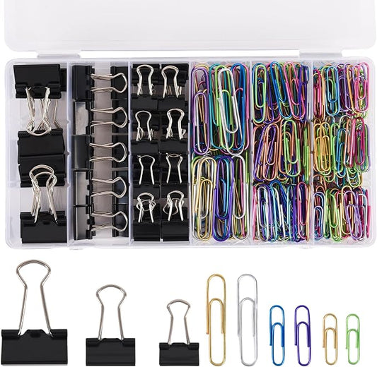 Colored Paper Clips and Black Binder Clips for Office Home School Supplies | 405PCS,Assorted Sizes,Keeps Organized