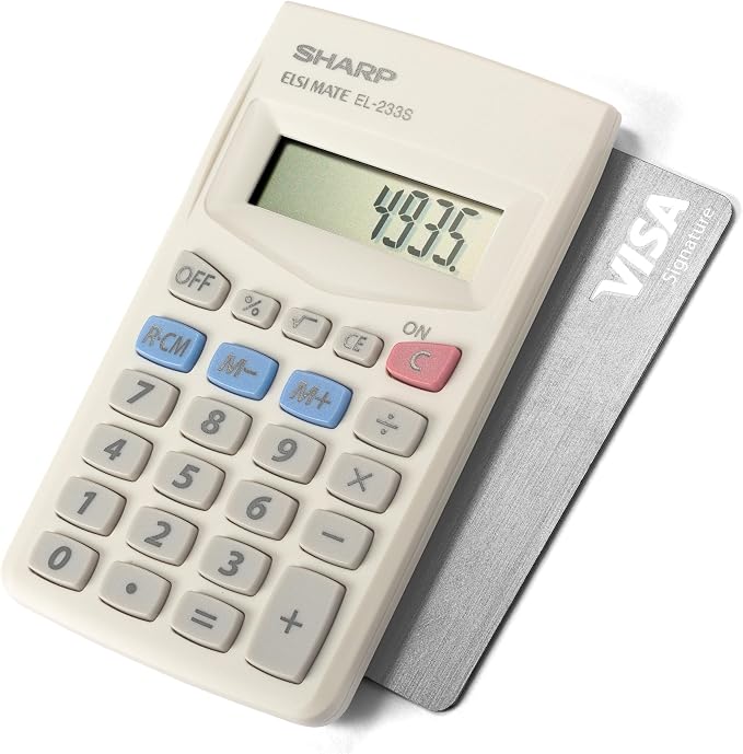 Sharp 8-Digit Battery-Powered Pocket-Size Calculator, Standard Function Wallet Calculator with LCD Display, Fits in Purses, Pockets & Workbags, 4 x 2.4-Inches, White (EL233SB)