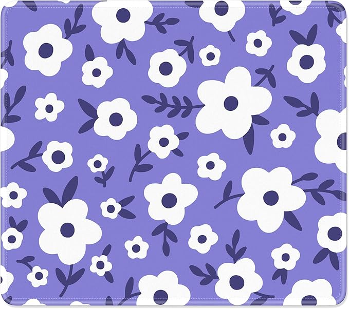 Mouse Pad, Minimalism Marble Style Computer Pad, Anti-Slip Rubber Mouse Mat with Stitched Edges for Gaming, Office, Laptop, PC, Women, 9" x 8" Thick 3 mm, Purple Flower