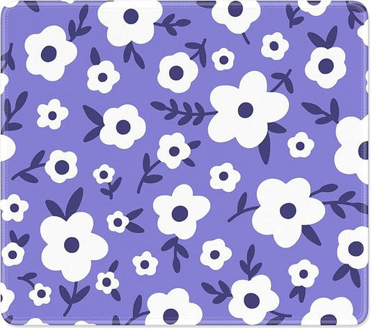 Mouse Pad, Minimalism Marble Style Computer Pad, Anti-Slip Rubber Mouse Mat with Stitched Edges for Gaming, Office, Laptop, PC, Women, 9" x 8" Thick 3 mm, Purple Flower