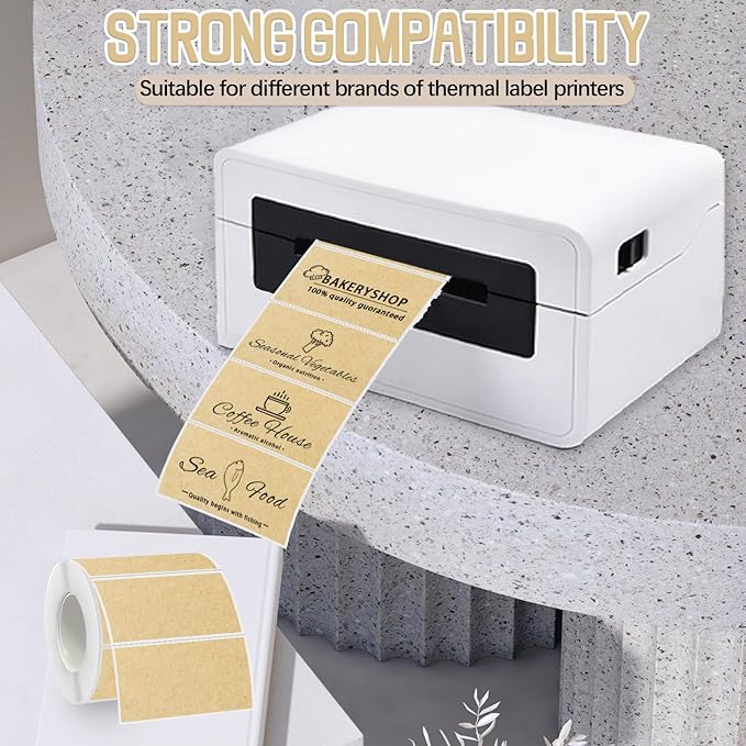 Starboling 2x1 Thermal Labels,Address Barcode Self-Adhesive Thermal Printer Stickers for Logo Design,Name/Price Tag,Address（Kraft）