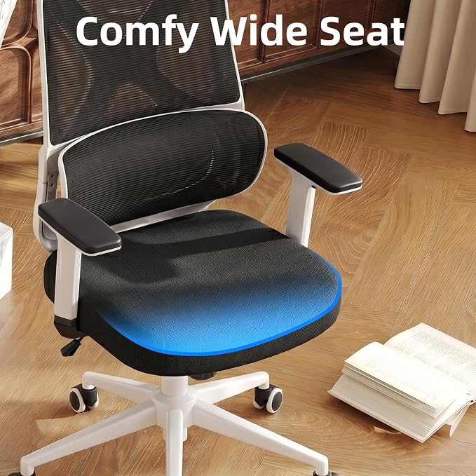 Mesh Ergonomic Office Chair with Lifting Armrests Home Office Desk Chair with Headrest and Backrest 90-150 Adjustable for Home, Office, Gaming, Student（White+Black）
