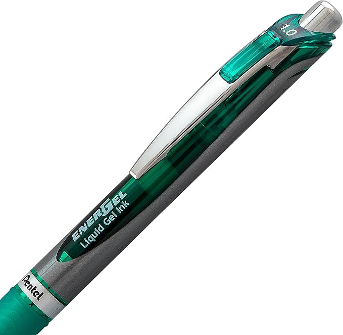 Pentel EnerGel RTX Retractable Liquid Gel Pen, (1.0mm), Bold Line, Metal Tip, Green Ink, Pack of 2 (BL80BP2D)