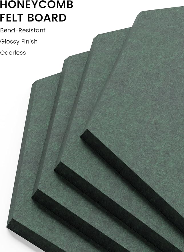 Fluxynara 8-Pack Hexagon Felt Bulletin Board Tiles, Pine Green-1 | Cork Board Alternative with 50 Adhesive Tabs for Notes, Photos and Reminders in Home Offices, Dorm and Classrooms