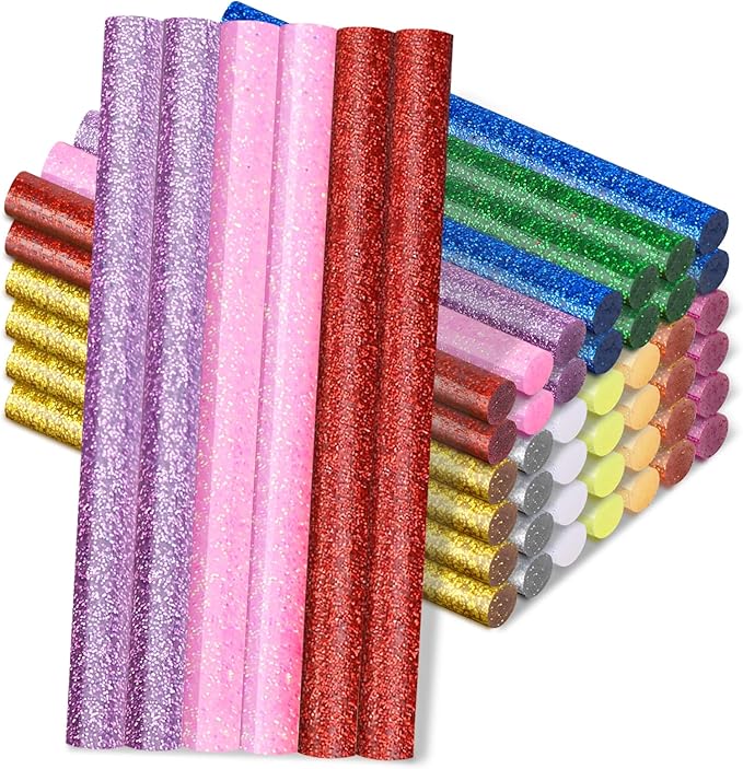 Manarty Glitter Color Hot Glue Stick, 48 PCS 0.27" Dia x 4" Long Mini Hot Melt Glue Sticks Colored, Adhesive EVA Glue Sticks Standard for Sealing Repairing Stamp DIY Art Handmade Car Craft Decoration