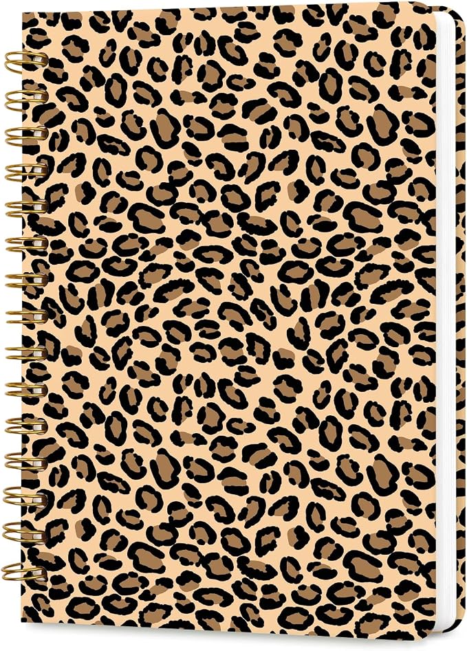 Lined Spiral Journal Notebook for Work A5, 160 Pages, Brown Leopard Print | College Ruled Spiral Journal for Women, Hardcover with Elegant Design for Note-Taking, 5.5 * 8.25 inch