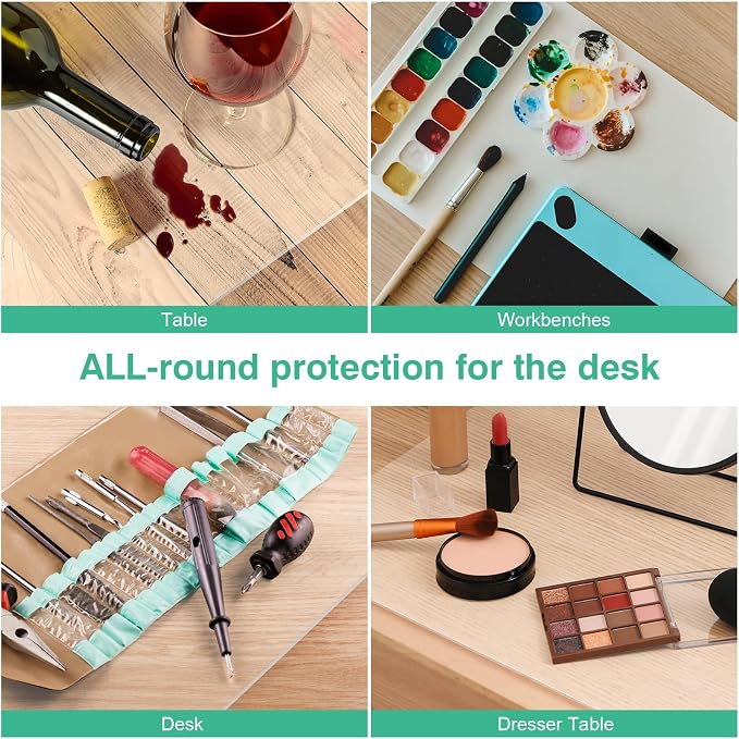 NATRKE Clear Desk Mat Pad, 47.2"x23.6" Extra Large Transparent Computer Desk Mat Plastic Desktop Protector, PVC Writing Pad Round Edge, Waterproof Wipeable Table Protector for Home Office, Frosted
