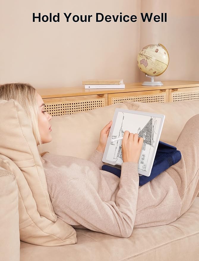 JSAUX Tablet Pillow Stand, Tablet Stand Holder Dock for Lap, Bed and Desk Compatible with iPad Pro 11 10.5 9.7 10.2 Air Mini, Kindle, Tablets, Phones, E-Reader, Books and More 4-11'' devices Navy Blue