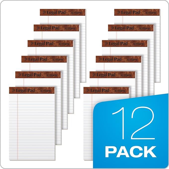 Tops 5 x 8 Legal Pads, The Legal Pad Brand, Narrow Ruled, White Paper, 50 Sheets Per Writing Pad, Made in the USA (7500) (Pack of 144)
