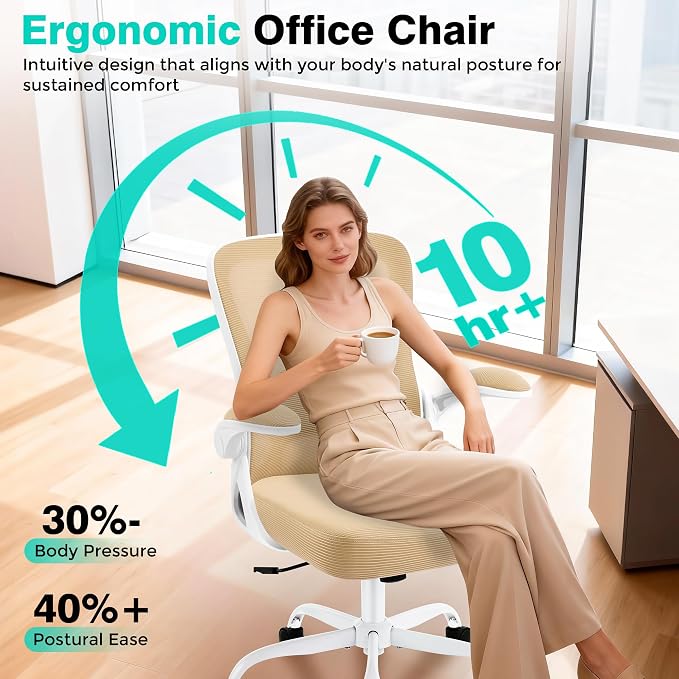 Office Chair - Ergonomic Breathable Mesh Desk Chair with Adjustable Lumbar Support and Flip-up Armrests - Executive High Back Rolling Swivel Comfortable Computer Gaming Chair for Home Office