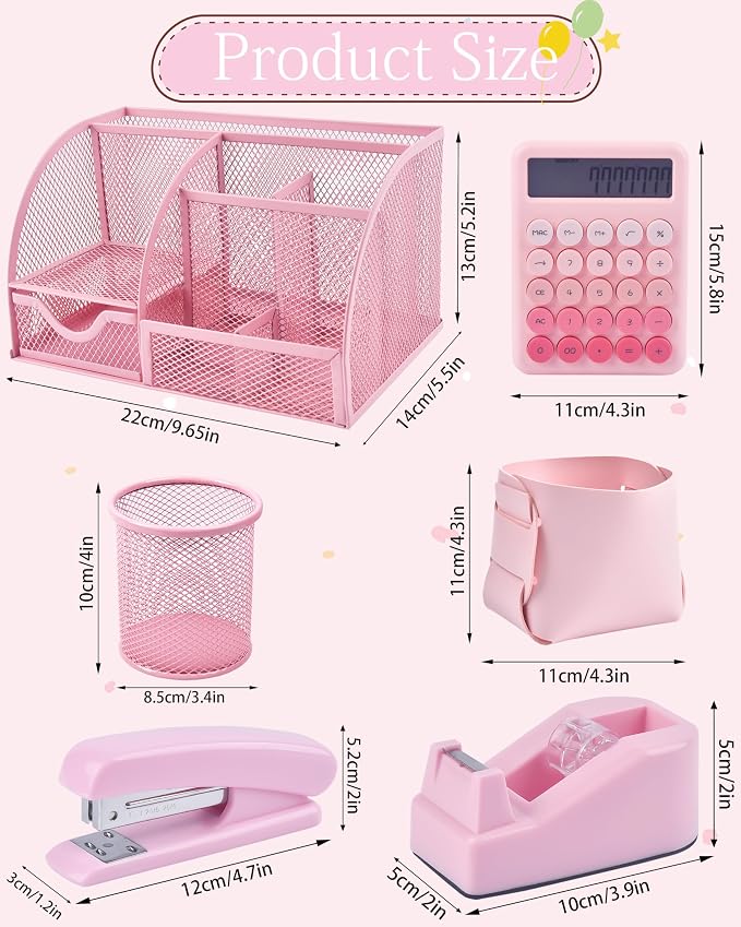 23pc Pink Desk Accessories and Organizers with Mesh Organizer Stapler Tape Dispenser Calculator and a Lot of Office Pink Office Supplies Beautifully Presented in a Gift Box