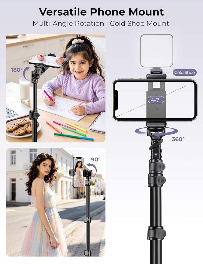 Phone Tripod Stand, 81" Tall Cellphone Tripod for iPhone with Gooseneck | Flexible Portable Phone Stand for Recording with Remote, Compatible with iPhone 17 16 15 Pro Android Camera