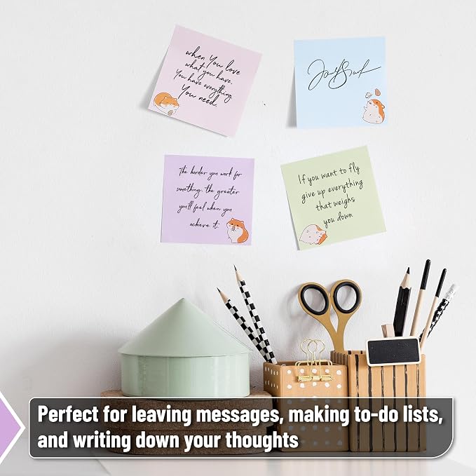 Mr. Pen- Aesthetic Sticky Notes, 3"x3", 8 Pads, 400 Sheets, 4 Designs | Tiny Hamster Sticky Notes, Self-Stick Note Pads Aesthetic, Perfect for Office, School, Home, Study & Organization