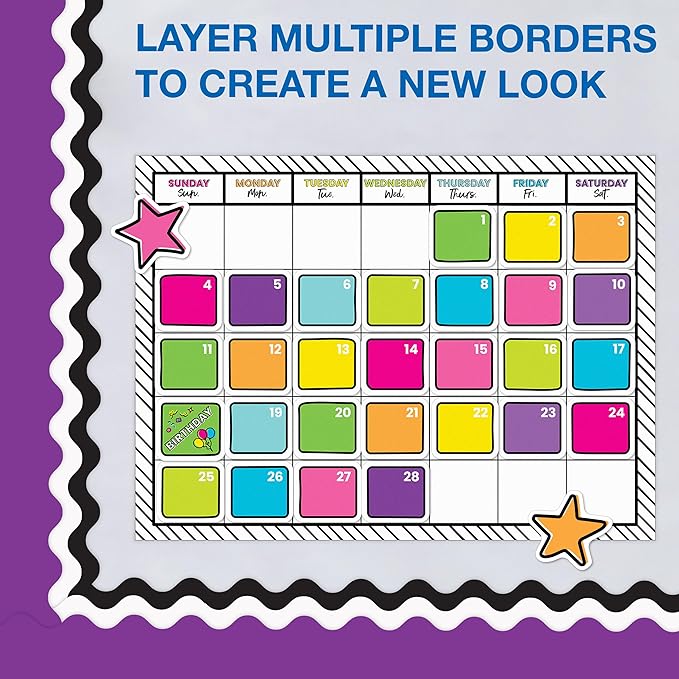 Carson Dellosa Education 65Ft of Purple Bulletin Board Borders, 1 Roll of Scalloped Trim for Rolling Whiteboard, Cork and Posterboard, Party, Office Decorations, and Classroom Decor