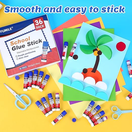 36 Pack Glue Sticks Bulk for Kids, Disappearing Purple Glue Sticks for Classroom and Teacher Supplies.0.18 OZ kids glue Dries Clear, Non-Toxic, Washable, Back to School Supplies and Student Must Haves