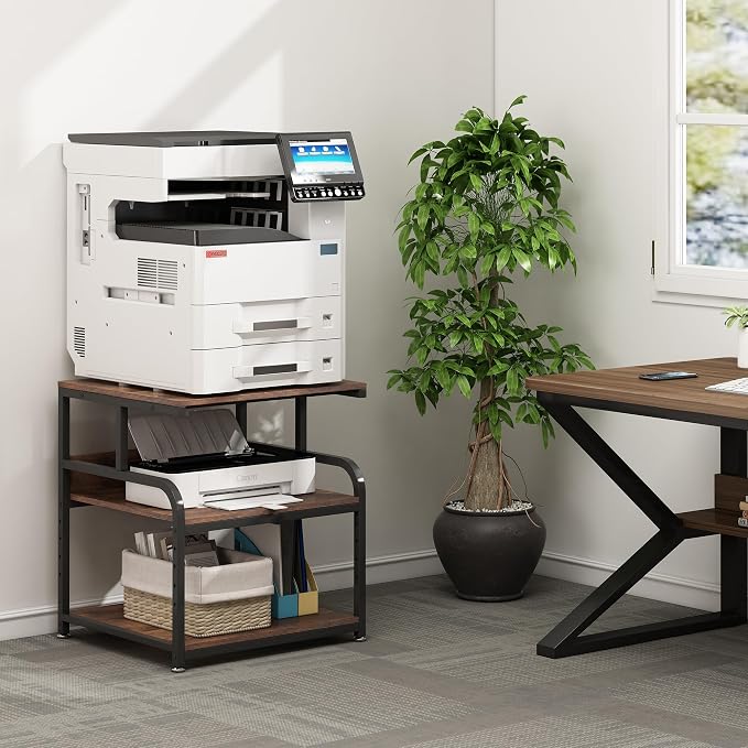 Fannova Extra Large 3D Printer Stand Table with Adjustable Storage Shelf | 25.6"x23.6"x30.9", Heavy Duty Industrial Wheels, 25mm Heavy-Gauge Steel Tube, Home Office Printer Furniture, Rustic Brown