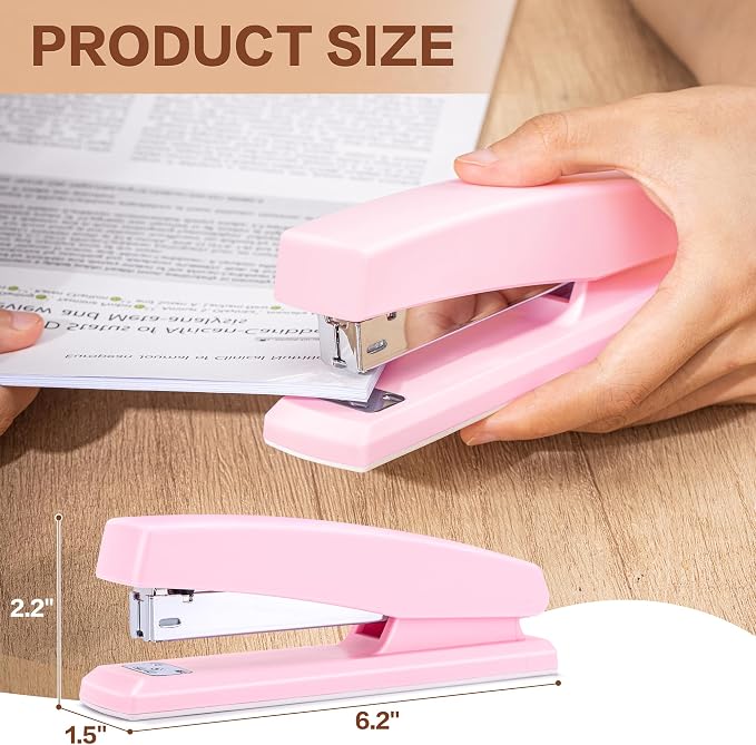 Deli Stapler, 12 Pack Staplers, 12000 Staples and 12 Staple Removers, Pink | Staplers for Desk, 25 Sheet Capacity