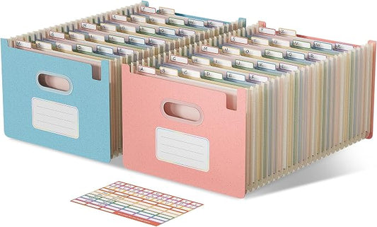 EcoStash 26 Pockets Accordion File Organizer, 2 Packs, Blue&Pink | Upright&Open Top, Wheat Straw, 100% BPA Free, Letter/A4 Size, A-Z Bill Receipt Organizer for School Home Office Hospital