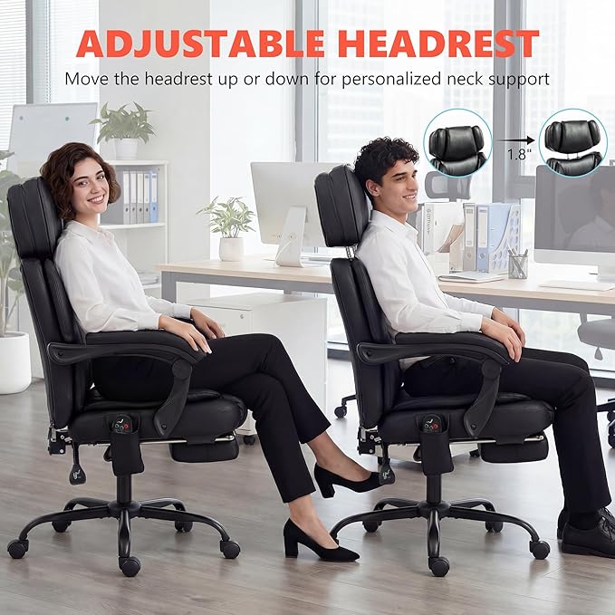 HOMCOM Massage Office Chair with Lumbar Heat, Ergonomic Executive Desk Chair with Adjustable Headrest, 6 Points Vibration, High Back, Reclining, Padded Armrests, Footrest, PU Leather, Black