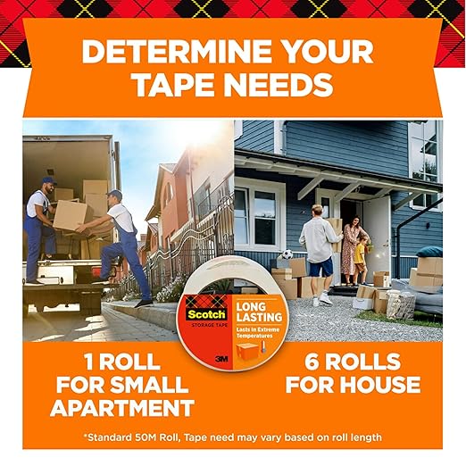 Scotch Long Lasting Storage Packing Tape, Clear, Storage Tape Withstands Extreme Temperatures, 1.88 in x 38.2 yd,4 Rolls and 4 Tape Dispensers