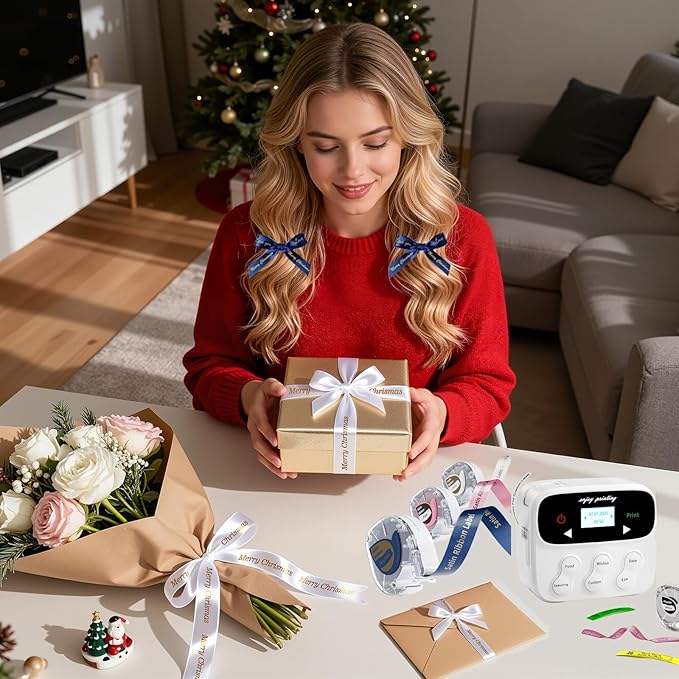 Phomemo Ribbon Label Printer, Kitchen Magnetic Label Maker Machine with 4 Tapes F12 Handheld Rechargeable Backlit-LCD Screen Labeler One-Click Print Date for Home Food School Gift Wrapping Fridge