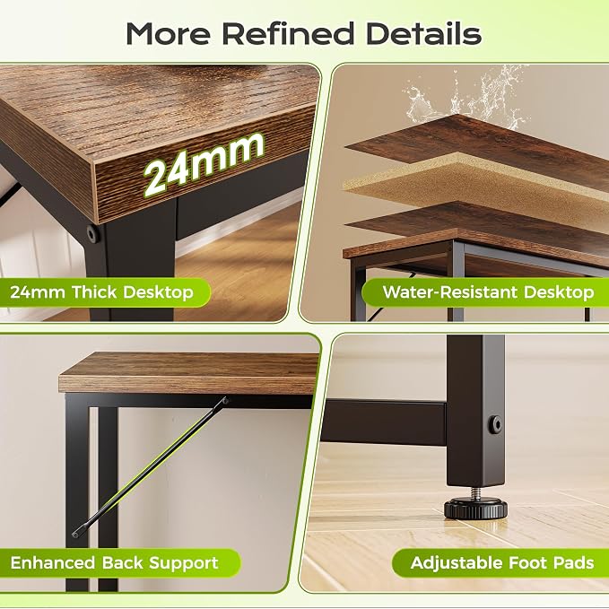 61" L Shaped Computer Desk, Outlets, Monitor Stand, Rustic Brown | USB-C Ports, Reversible Charging Station, Spacious Desktop & Legroom, 0.94 Inch Thick Desktop, for Gaming, Study & Work