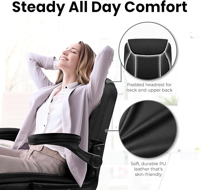NEO Chair Office Desk Computer Chair Ergonomic Executive Mid-Back Leather Gaming Chair with Adjustable Flip-Up Armrests Wheels Swivel for Home Study Task (All Black)