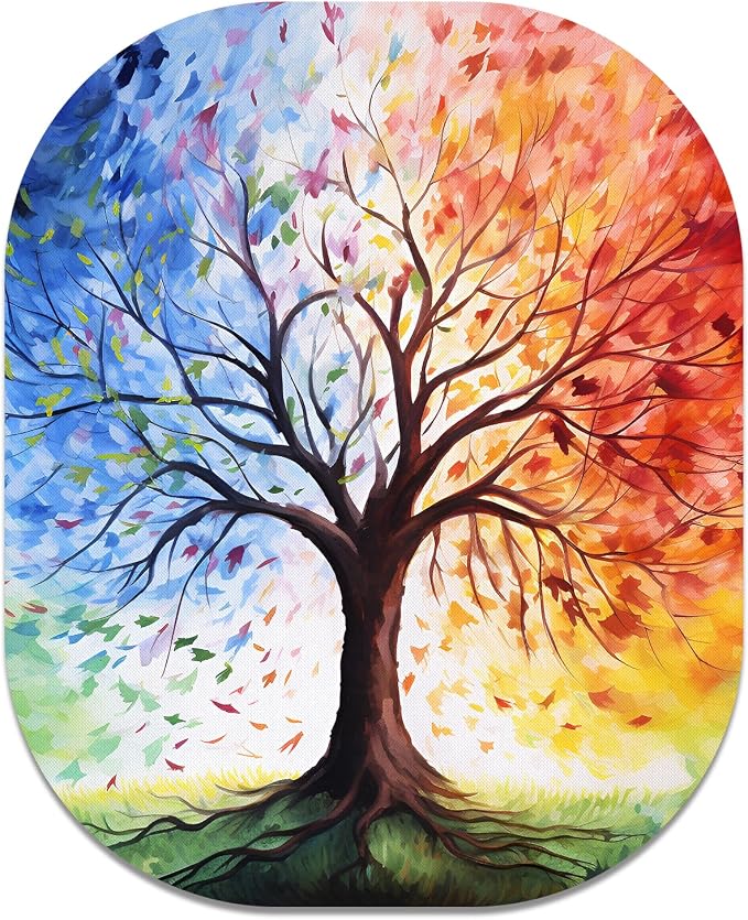 Small Mouse Pad, 6 x 7 Inch, Oval Mini Mouse Pad with Non-Slip Rubber Base for Laptop Wireless Mouse Keyboard Tray Mousepad, Colorful Trees