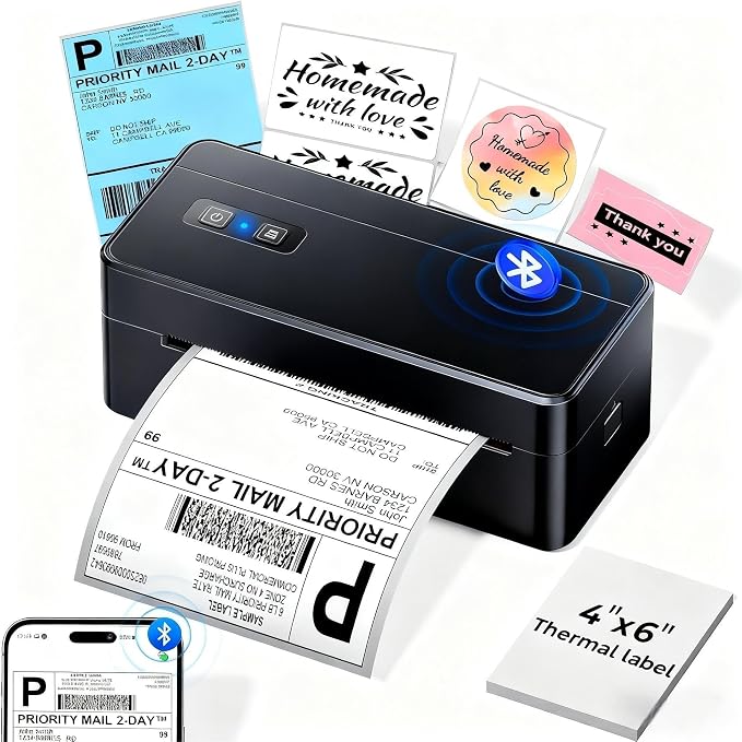 ASprink Bluetooth Shipping Label Printer, 4x6 Thermal Label Printer for Small Business, 2410-BT Thermal Printers Compatible with Android, iOS, Windows, macOS, Tiktok, USPS, Etsy