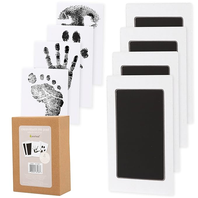 Pearhead 4-Pack Clean-Touch Ink Pad Kit, Mess-Free Inkless Hand and Footprint Kit, Baby Foot Printing Kit, Cat and Dog Paw Print Kit, Suitable for Babies and Pets