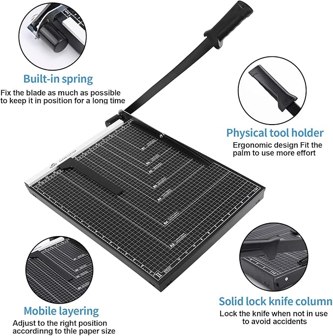 ISDIR Guillotine Paper Cutter 18" with Integrated Pressure Bar – Heavy Duty Metal Base, 15 sheet Capacity, Magnetic Guide & Safety Guard – Precision Trimmer for Cardstock, Crafts, DIY, Photos & Office