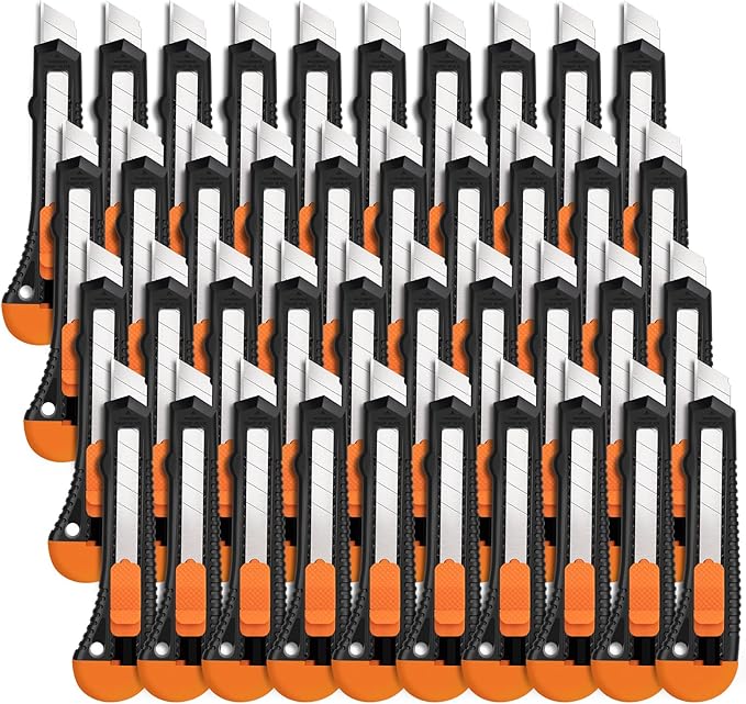 40 Pack Box Cutter Retractable, 18mm Utility Knife, Razor Knife | Snap-off blade box cutters for paper, plastic, cardboard, vinyl and leather, exacto knife for home, office, heavy-duty use