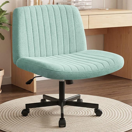 Orange Factory Criss Cross Chair, Wide Fabric Vanity Desk Seat, Mint Wheel | Cross-Legged with 360° Swivel, Height Adjustable, Smooth and Silent Wheels, Comfy Seating for Office, Desk, or Computer Use