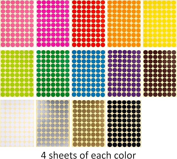 JANYUN 3920 Pcs 3/4" Color Dot Stickers,Colored Coding Labels Circle Dots 14 Assorted Colors 0.75 Inch Colored Round Labels Stickers Dot with Zipper File Pocket for Office Classroom Student | 14 Assorted Colors 0.75 Inch Round Labels Stickers Dots with...