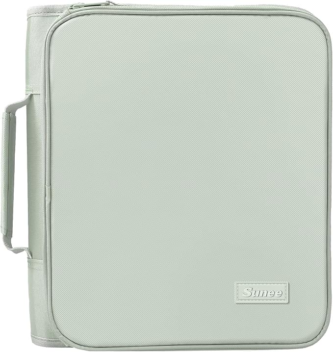 SUNEE Zippered Binder Bag with Handle, 2-Inch 3-Ring O-Ring, 500-Sheet Capacity, Includes Zip Pocket, 5-Tab Expanding File Folder, Multi-Pocket Organizer Binder for Middle School, Sage Green