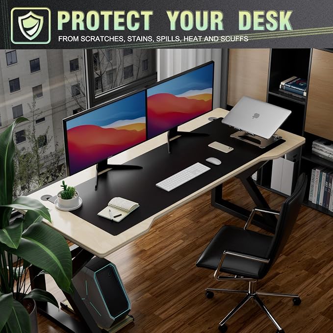 K KNODEL Extra Large Desk Mat, Leather Mouse Pad (47.2"x17", Black) | Desk Pad, Keyboard Pad, Computer and Laptop Mat, Desktop Protector and Cover, Writing Pad and Blotter for Home Office