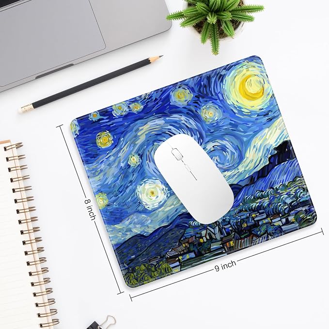 Mouse Pad, Minimalism Marble Style Computer Pad, Anti-Slip Rubber Mouse Mat with Stitched Edges for Gaming, Office, Laptop, PC, Women, 9" x 8" Thick 3 mm, Starry Night