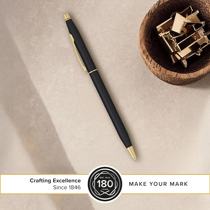 Cross Classic Century Ballpoint Pen, Black & Gold, Medium Point, Black Ink | Refillable Pen for Effortless Writing, Durable Construction, Premier Distinctive Look, Gift-Ready Presentation