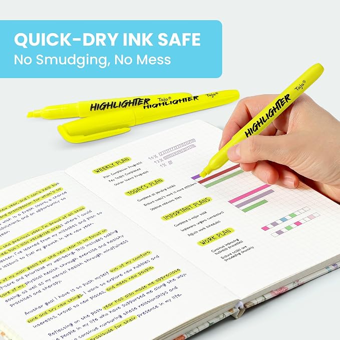 Taja Highlighters 96 Pack Value Pack, Bright Yellow, Chisel Tip Marking Pens with Clean Ink, Suitable for School, Office, and Daily Use